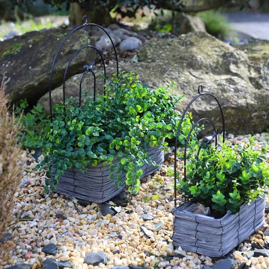 Set de 2 jardinières en osier gris Ht.31-40 cm Chemin de campagne - Imagen 3