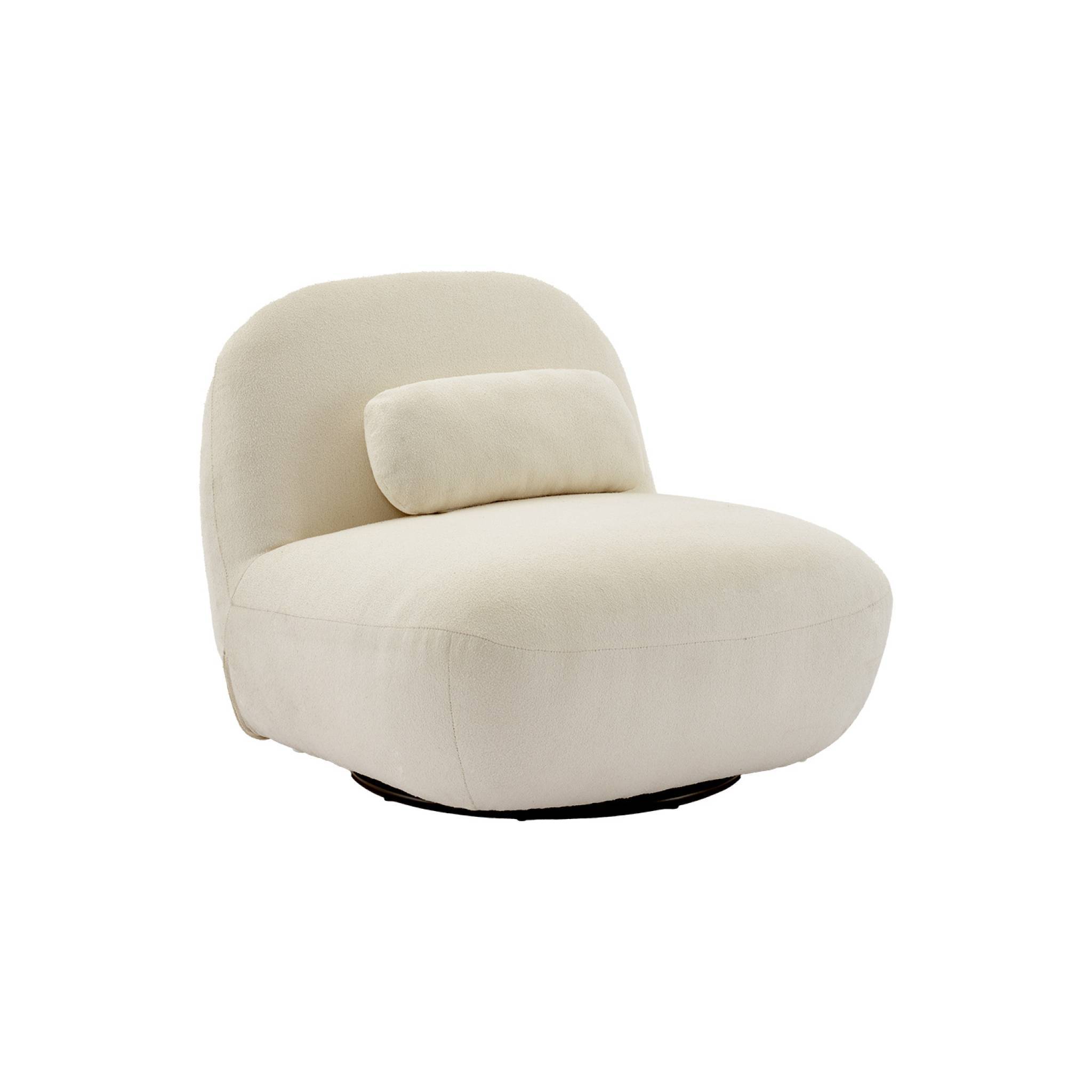 sweeek - Fauteuil pivotant 360° en bouclette texturée blanc crème. piètement en métal noir mat - SPINO | sweeek - Image 2