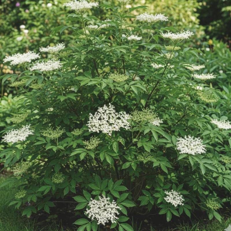 Sureau noir Haidegg 17, Sambucus à fleurs Blanche - feuillage Caduc - Pot de 3L - 20/40 cm-  hauteur à maturité De 3,00 m à 5,00 m - Imagen 4
