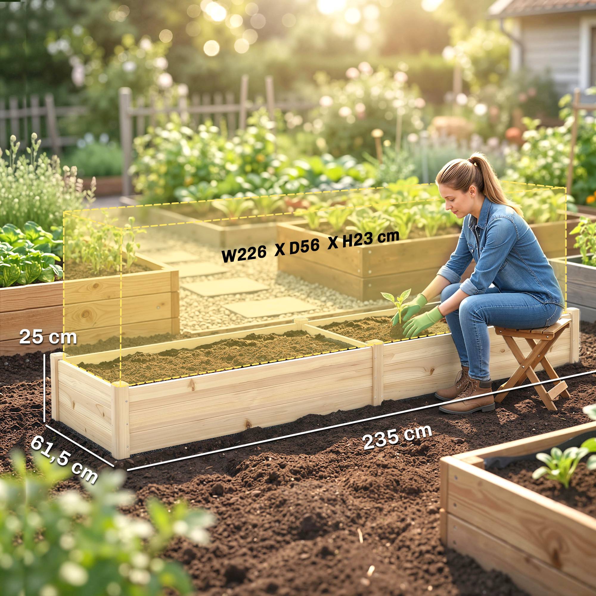 Potager surélevé 2 zones, doublure non tissée, bois massif, 244x61,5x27 cm - Image 5