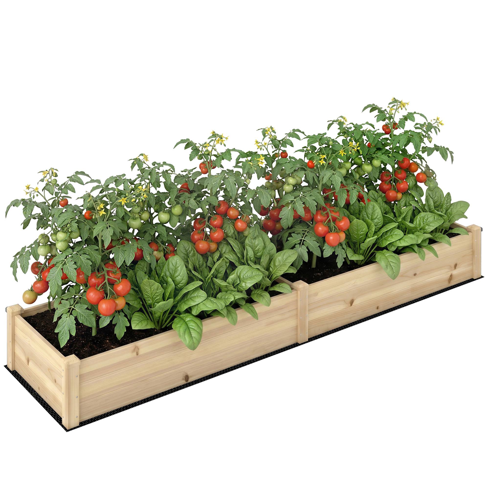 Potager surélevé 2 zones, doublure non tissée, bois massif, 244x61,5x27 cm - Image 1