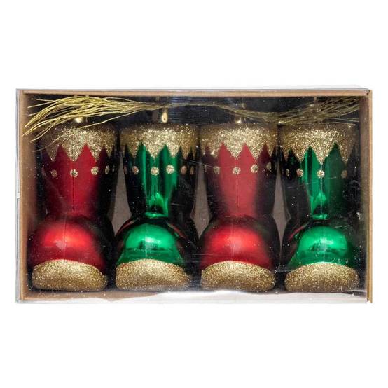 Déco de Sapin Lot de 4 Bottes de Lutin Rouge et Vert - Image 4