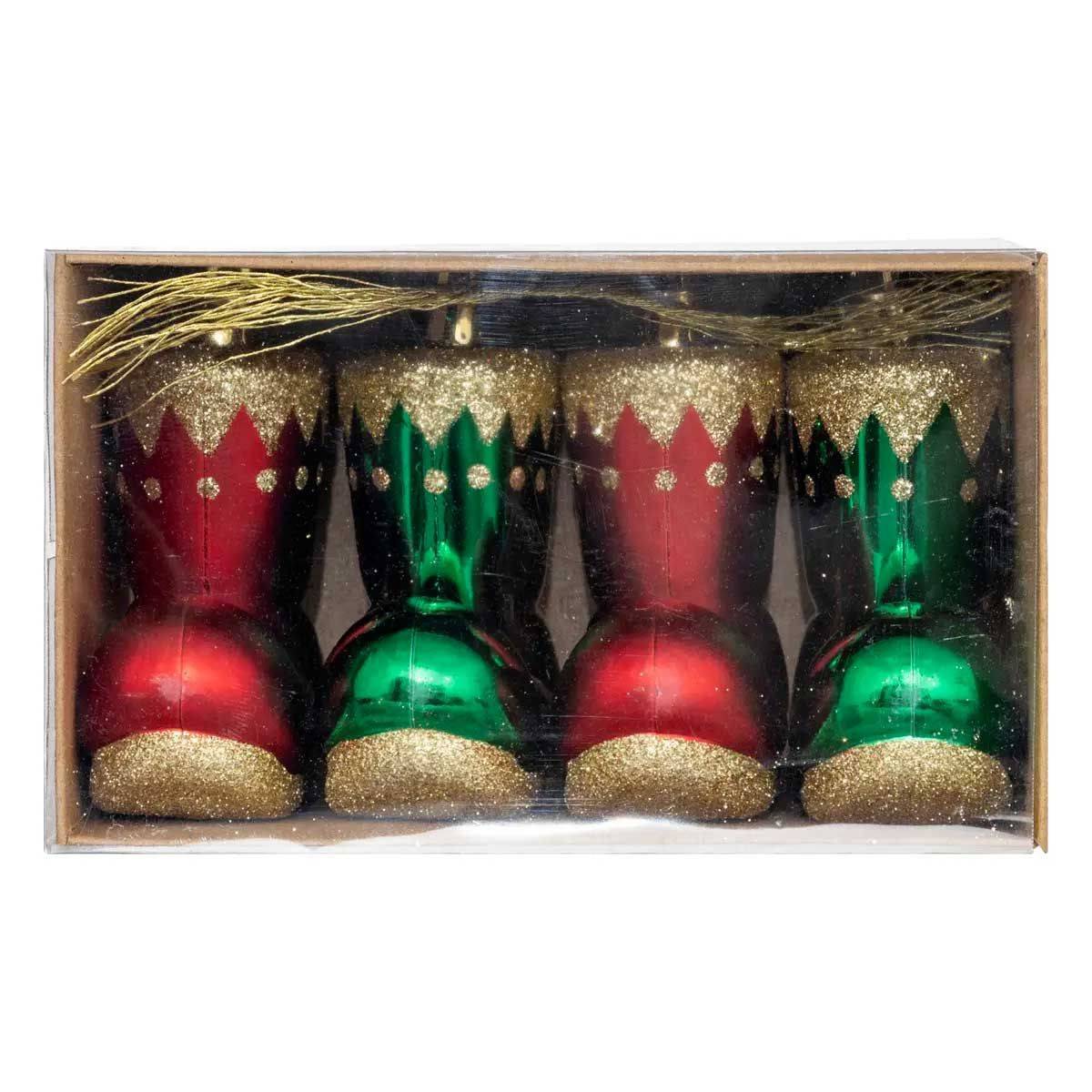 Déco de Sapin Lot de 4 Bottes de Lutin Rouge et Vert - Image 4