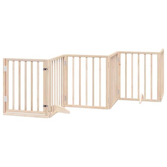Barrière Chien avec Porte 6 Panneaux Bois Pliable Sécurité 300x60cm Brun – ComfortXL Outdoor Living - Image 2