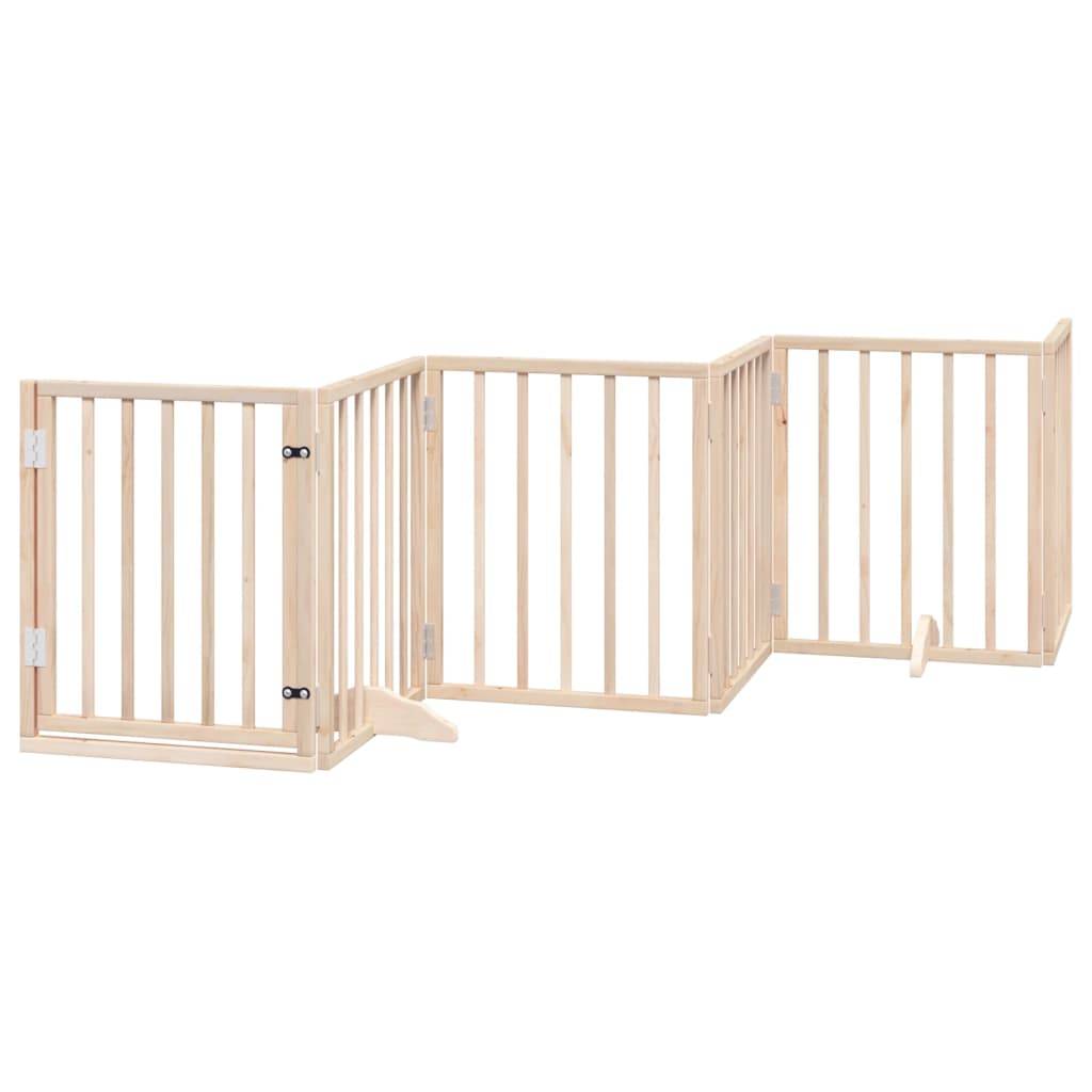 Barrière Chien avec Porte 6 Panneaux Bois Pliable Sécurité 300x60cm Brun – ComfortXL Outdoor Living - Image 2