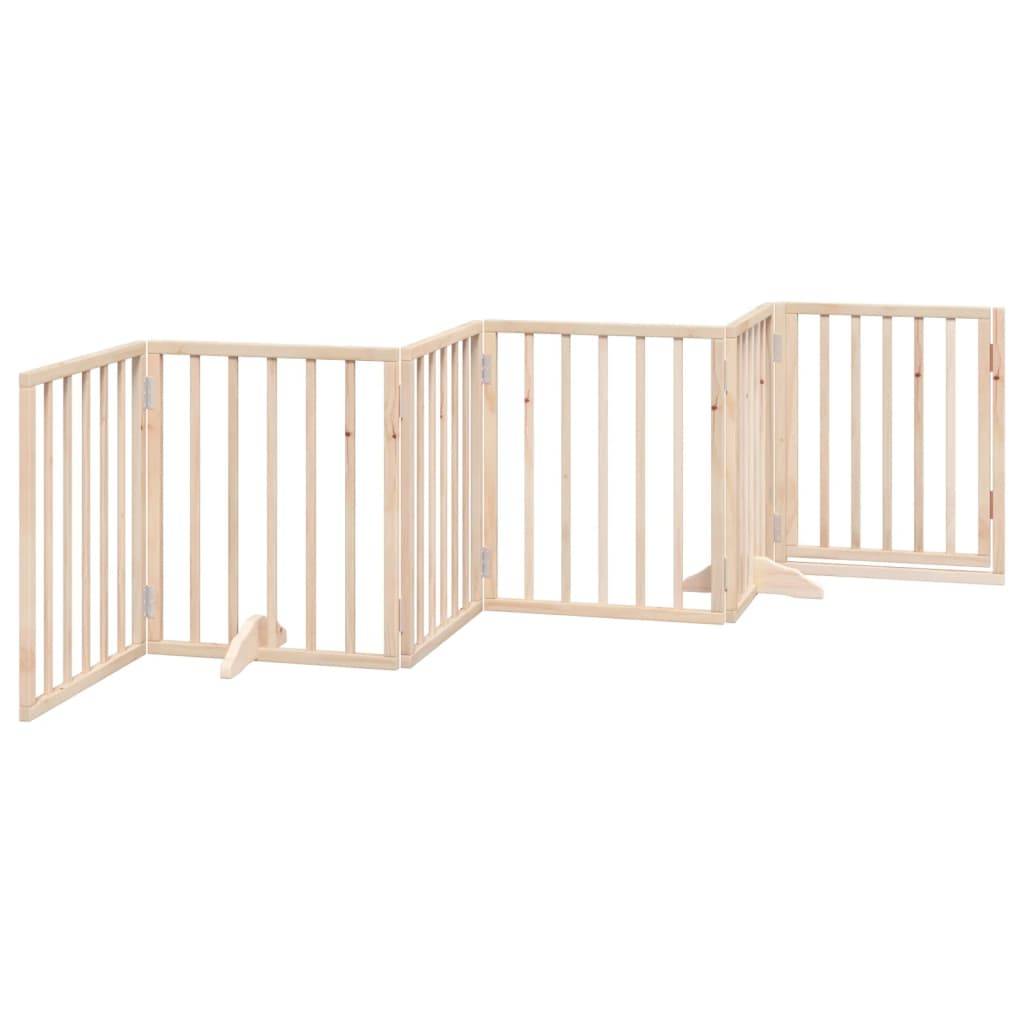 Barrière Chien avec Porte 6 Panneaux Bois Pliable Sécurité 300x60cm Brun – ComfortXL Outdoor Living - Image 5
