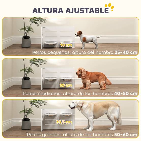 Gamelle double surélevée chien, hauteur réglable et alimentation lente 63x58,5x40 cm blanc - Image 7