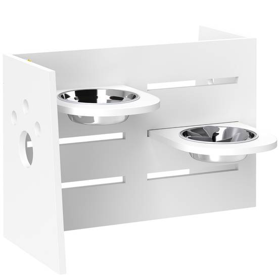 Gamelle double surélevée chien, hauteur réglable et alimentation lente 63x58,5x40 cm blanc - Image 2