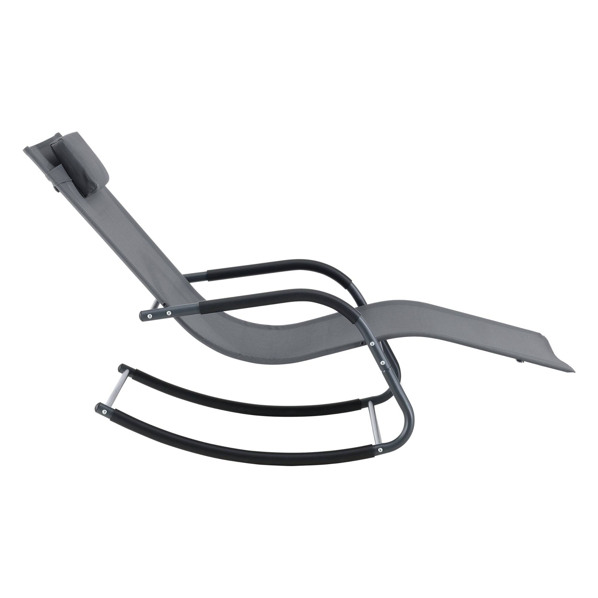 Helloshop26 - Transat bain de soleil chaise longue à bascule acier textile 147 x 63 x 89 cm gris foncé - Imagen 4