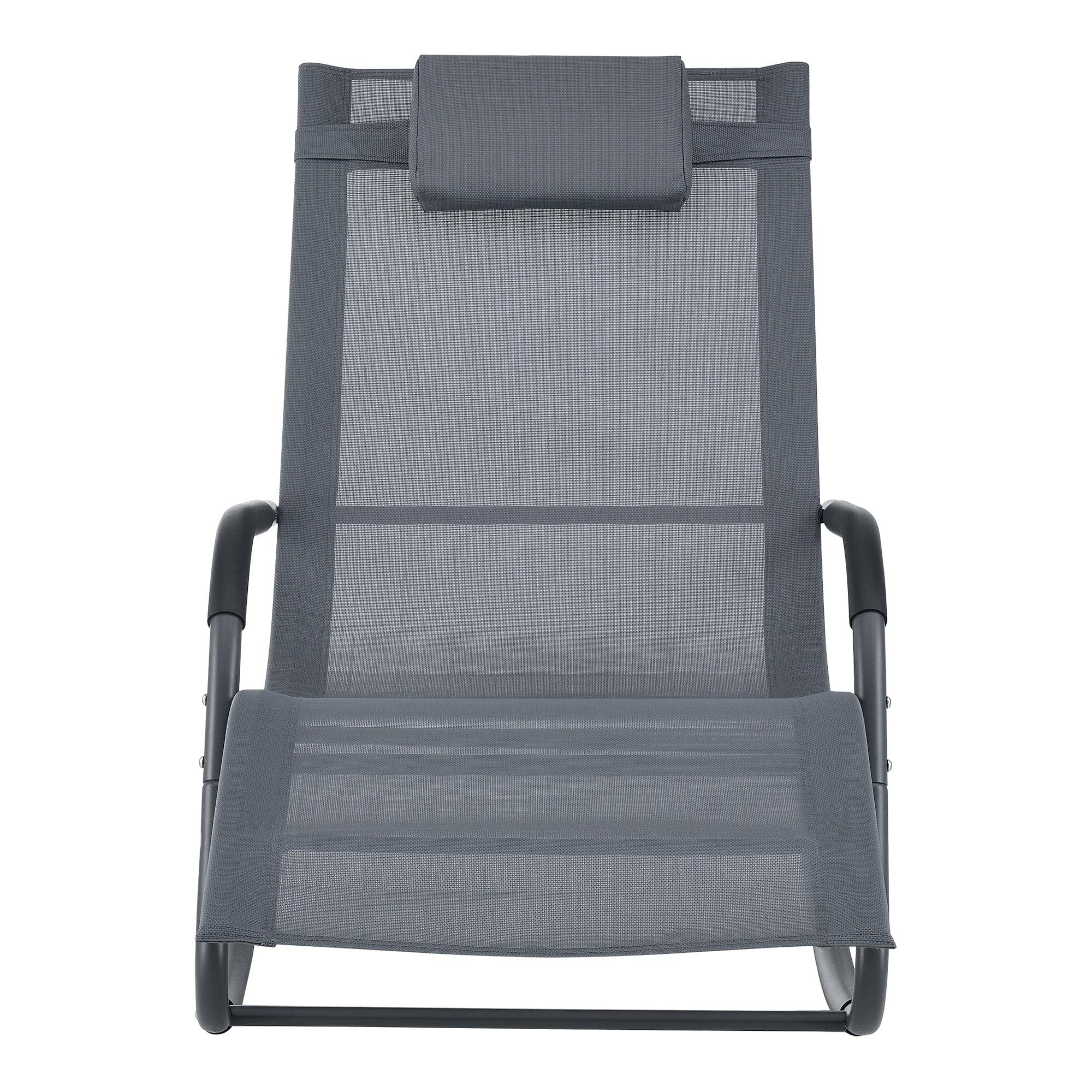 Helloshop26 - Transat bain de soleil chaise longue à bascule acier textile 147 x 63 x 89 cm gris foncé - Imagen 3