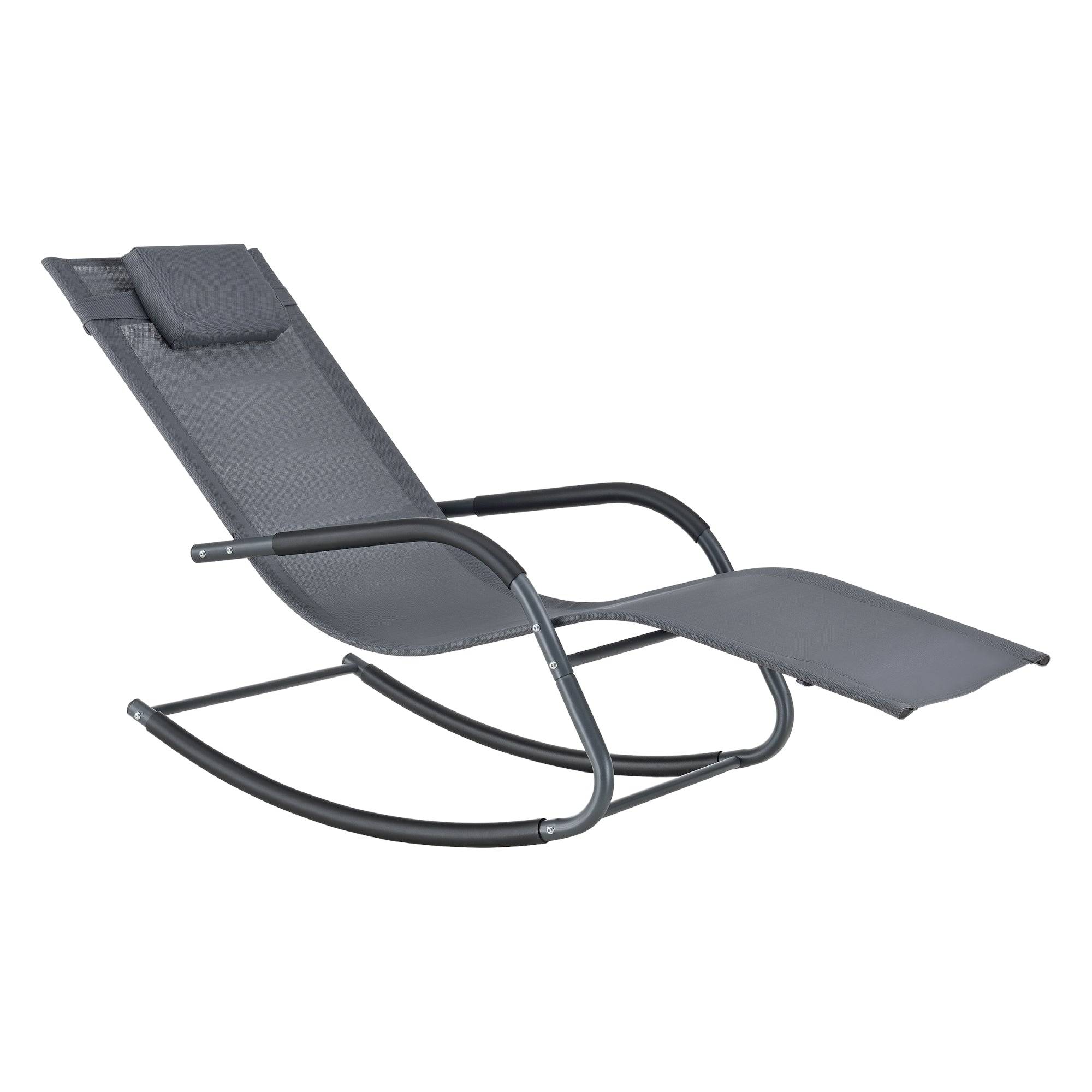 Helloshop26 - Transat bain de soleil chaise longue à bascule acier textile 147 x 63 x 89 cm gris foncé - Imagen 1