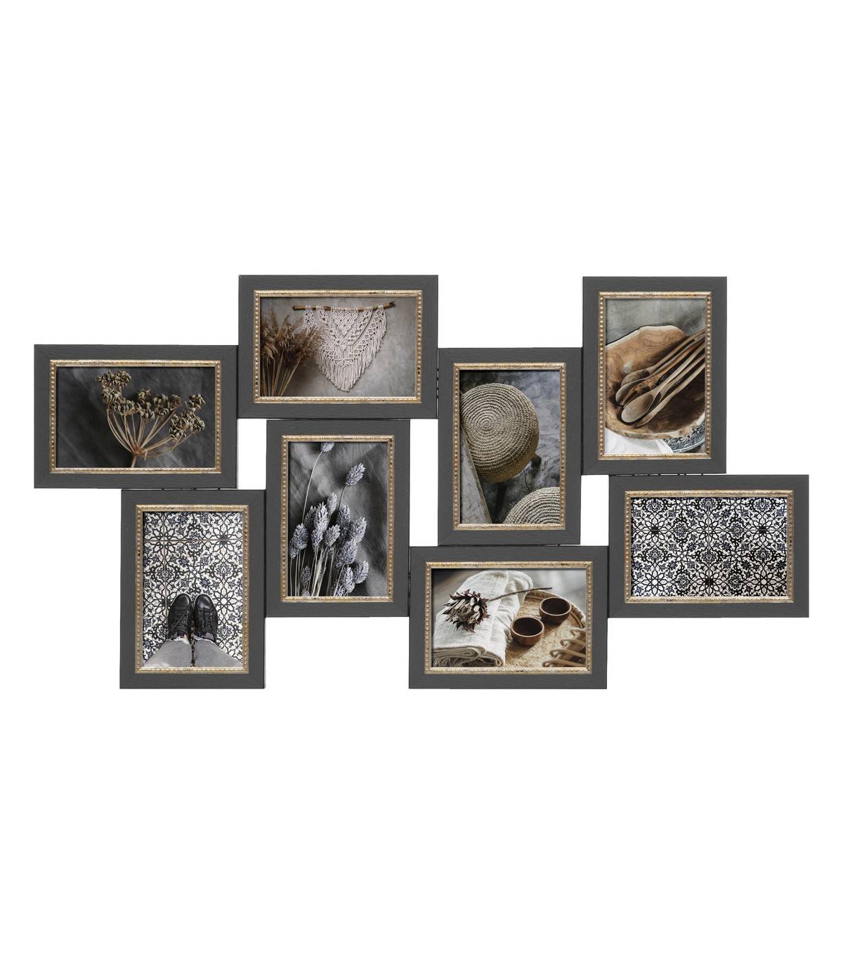 Pêle-mêle Multivues 8 photos cadre Gris avec moulures 70 x 37 cm