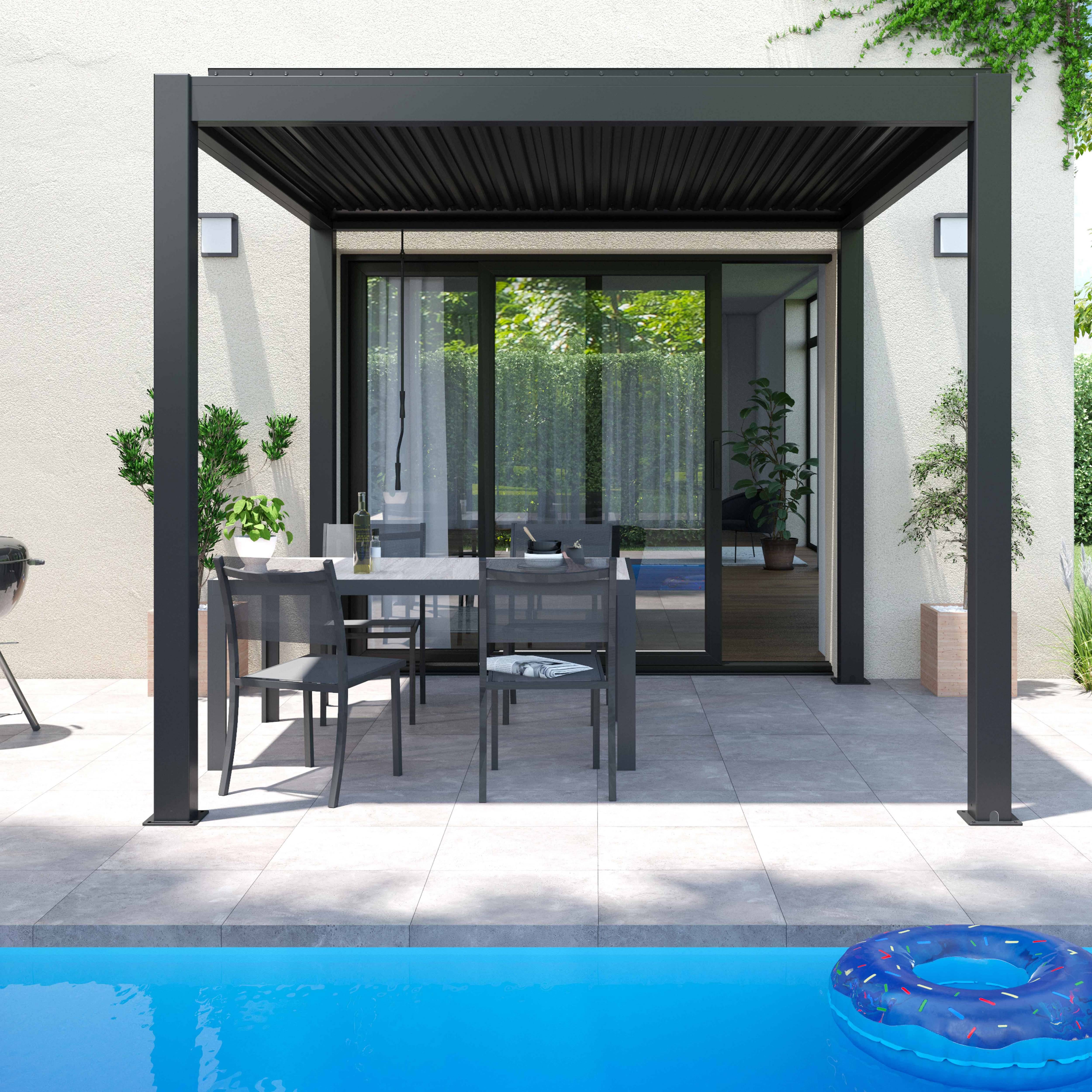 Oviala - Pergola bioclimatique autoportée gris 3 x 3 x 2.57 m Athenes - Oviala - Imagen 6