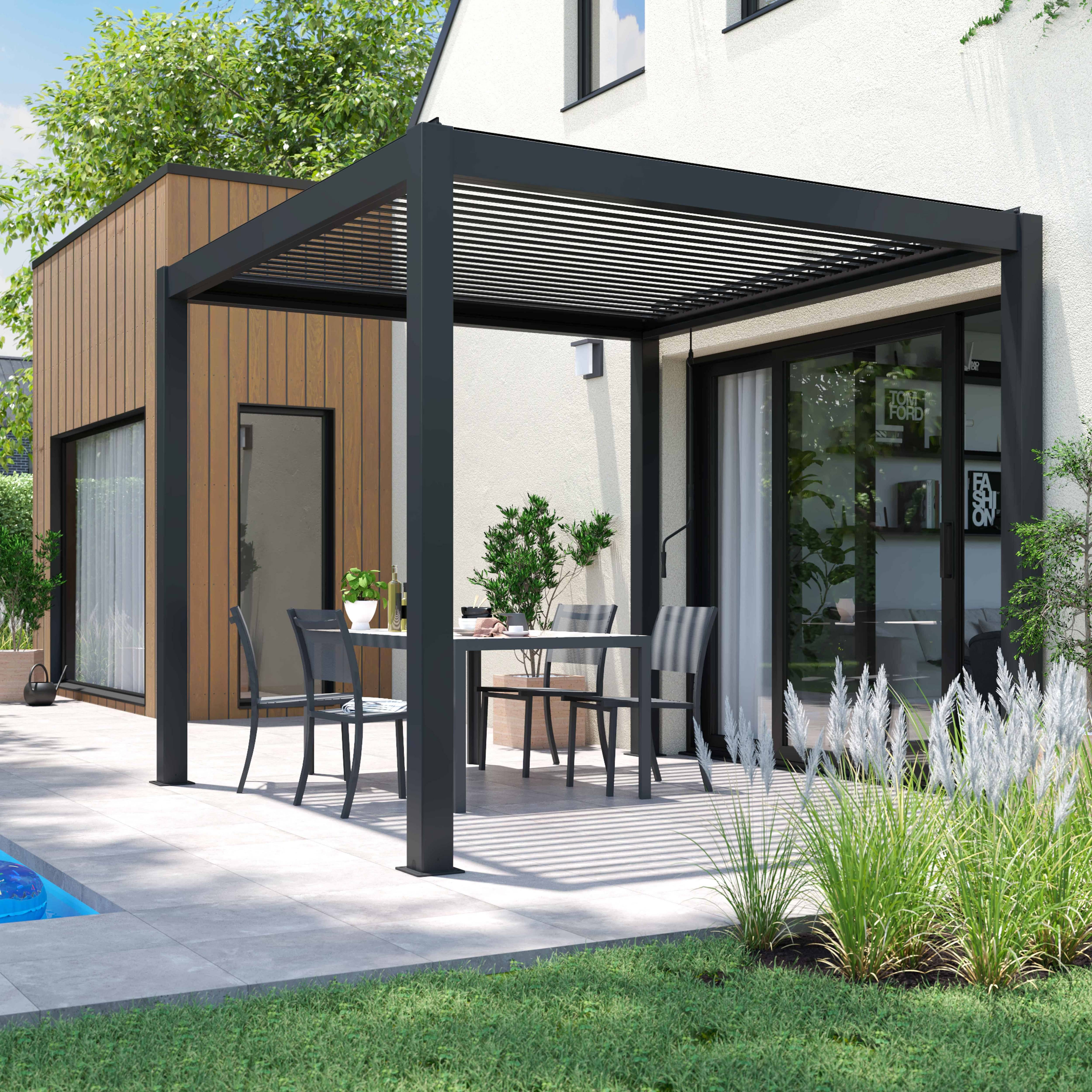 Oviala - Pergola bioclimatique autoportée gris 3 x 3 x 2.57 m Athenes - Oviala - Imagen 5