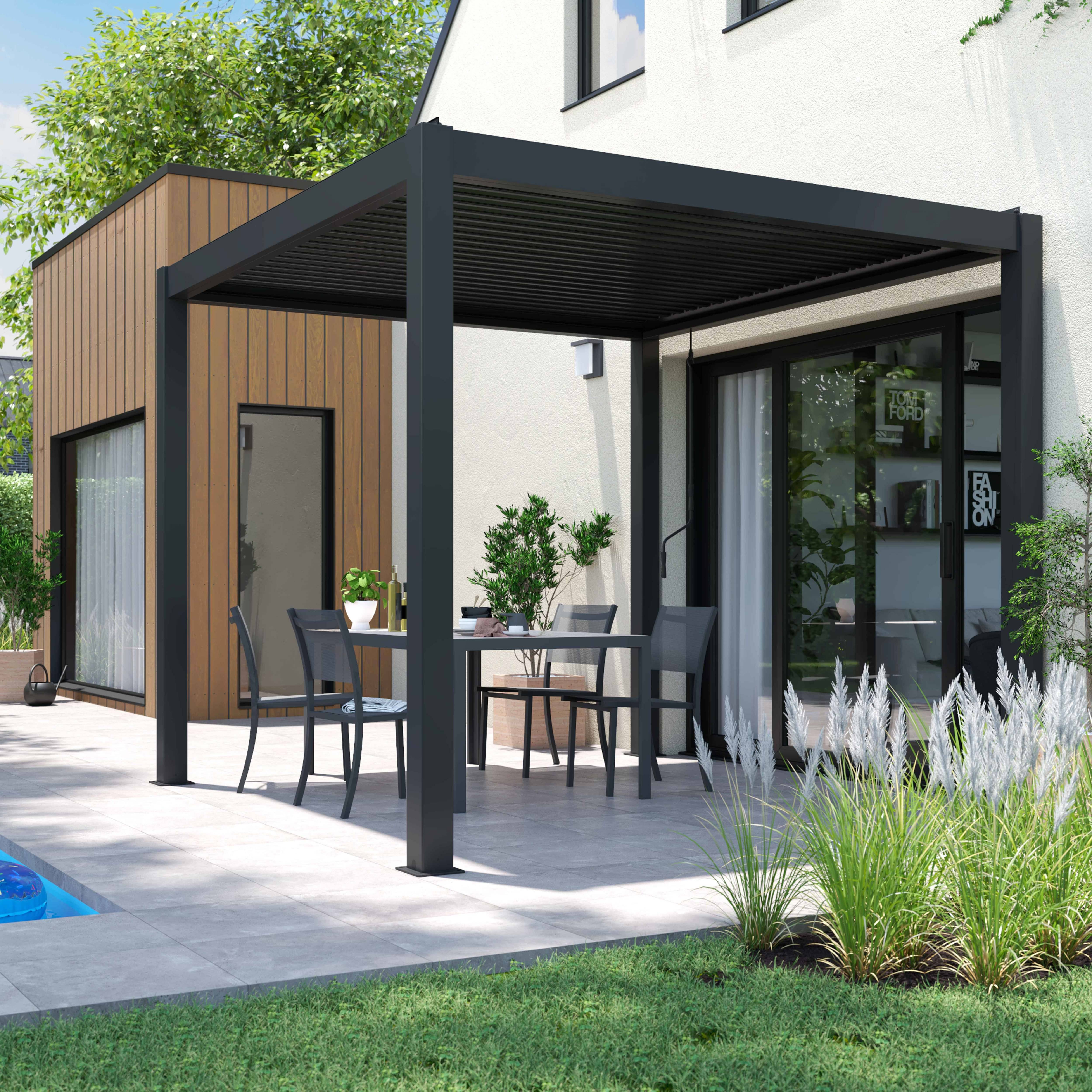Oviala - Pergola bioclimatique autoportée gris 3 x 3 x 2.57 m Athenes - Oviala - Imagen 4