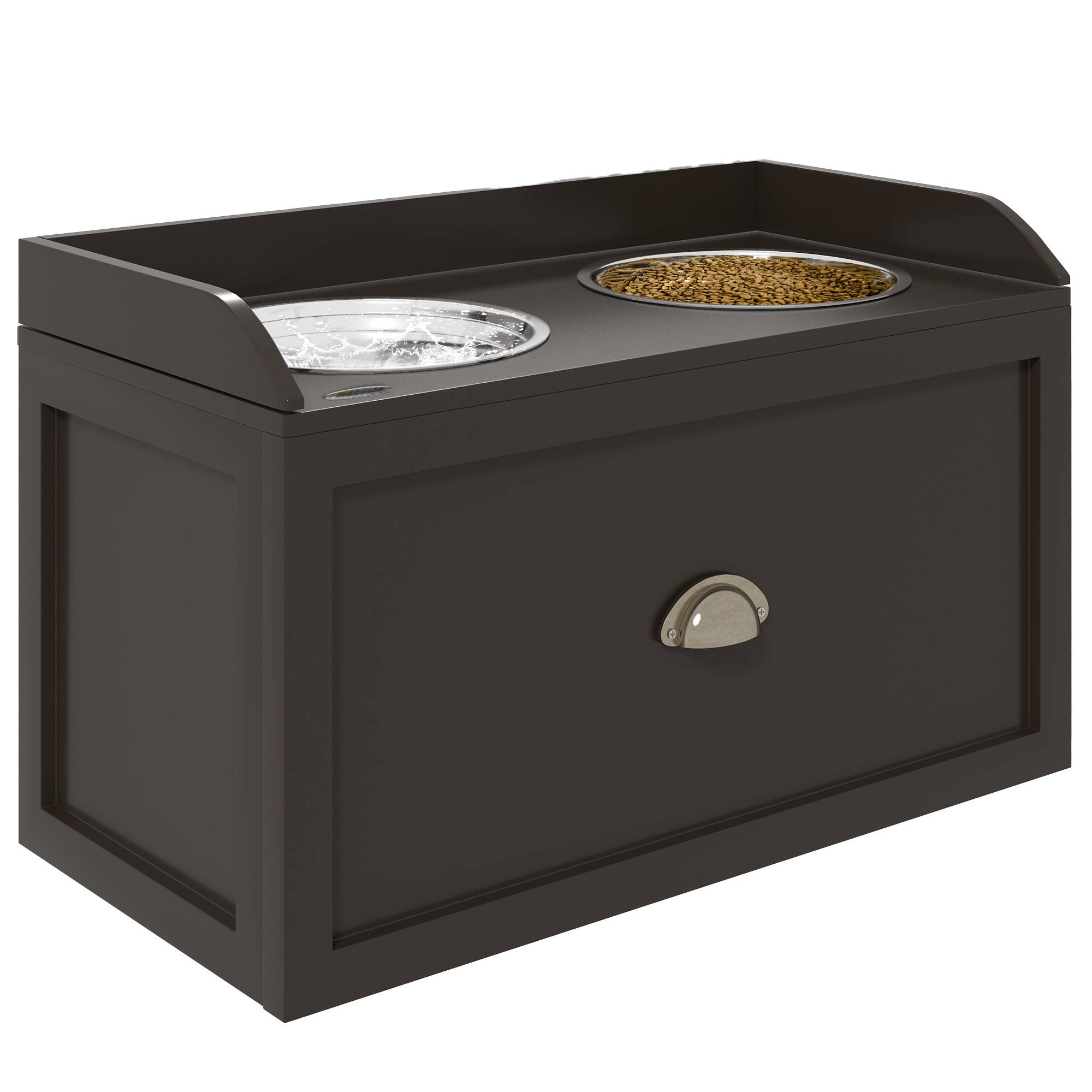 ComfortXL - Porte-gamelles surélevé pour grand chien en MDF marron café 60 x 30 x 36 cm avec 2 bols inox et tiroir - Image 2