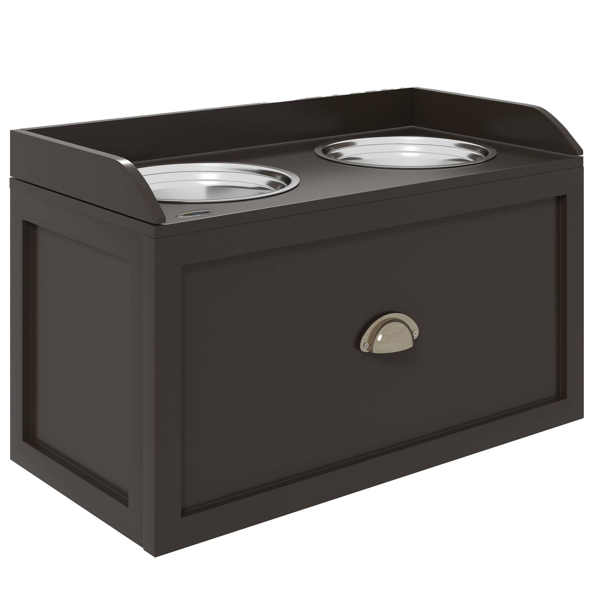 ComfortXL - Porte-gamelles surélevé pour grand chien en MDF marron café 60 x 30 x 36 cm avec 2 bols inox et tiroir - Image 10