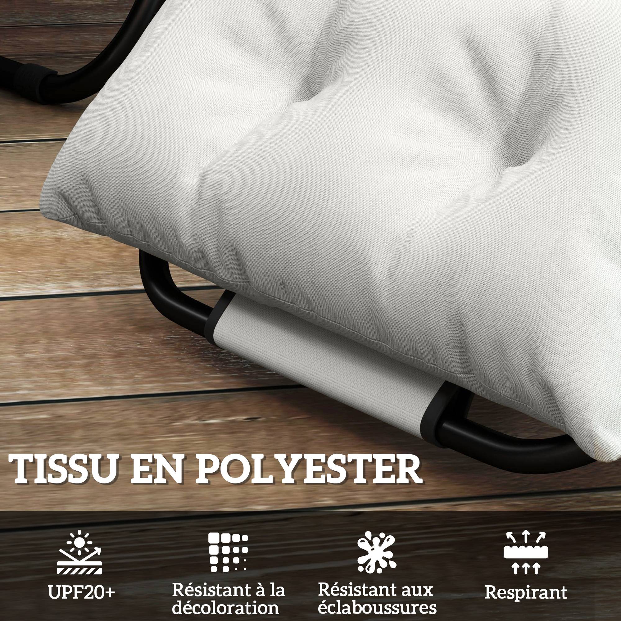 Coussin bain de soleil transat polyester jardin terrasse épaisseur 10 cm gris clair - ComfortXL Outdoor Living - Image 6