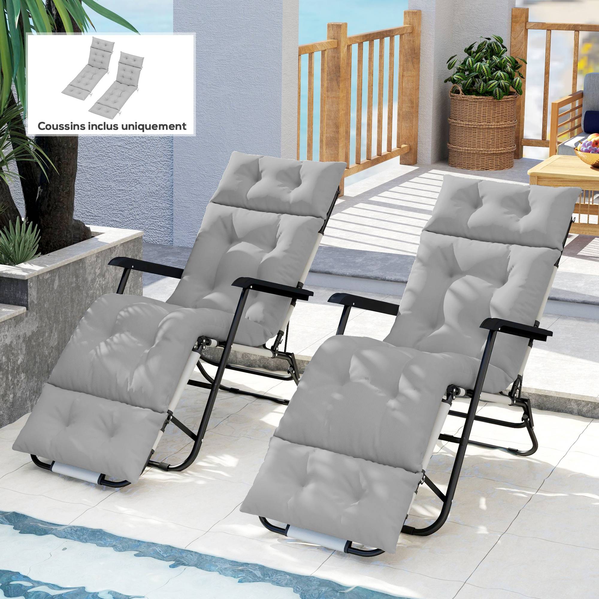 Coussin bain de soleil transat polyester jardin terrasse épaisseur 10 cm gris clair - ComfortXL Outdoor Living - Image 4