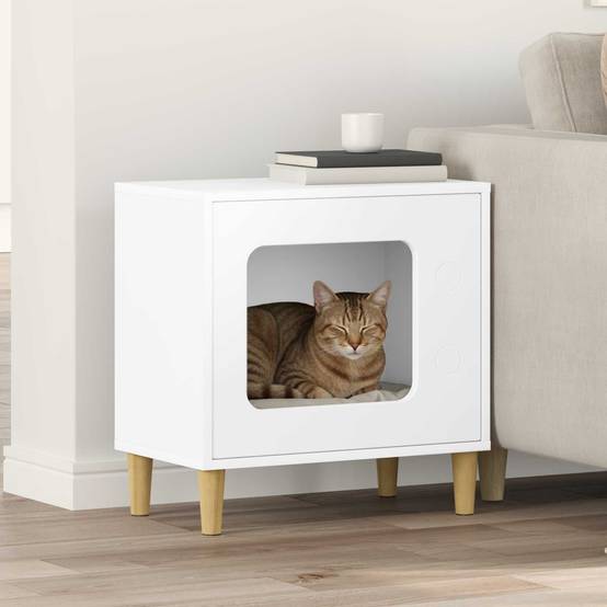 Maison pour chat bois d'ingénierie blanc 51 x 30 x 52 cm, Poids:8.98kg - PANGIVO - Image 1