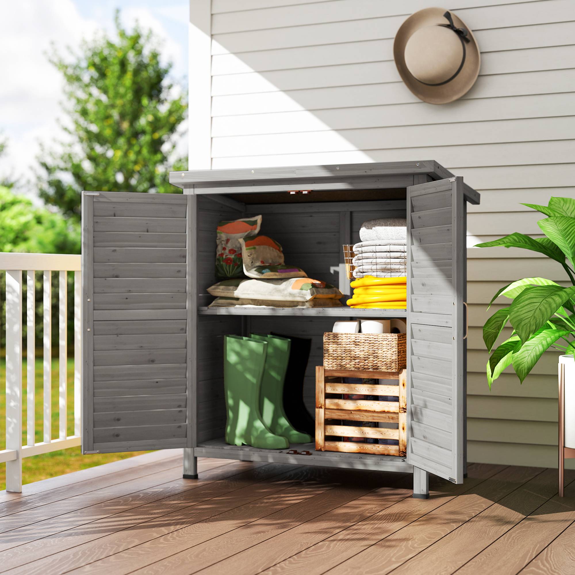 Abri de jardin bois avec étagère 87x46,5x96,5 cm gris - Image 4