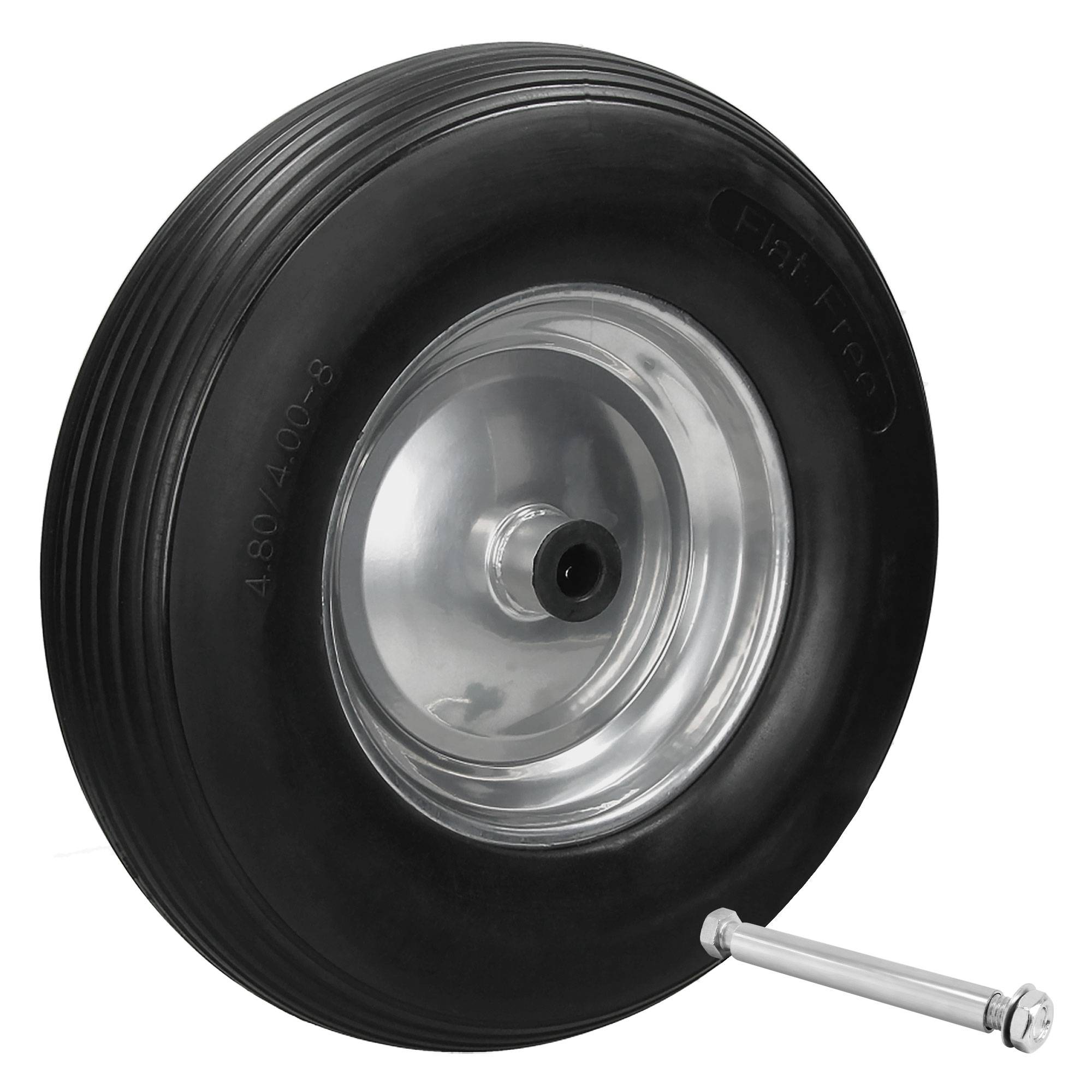 Ecd-Germany - 15" Roue brouette caoutchouc plein PU 4.80/4.00-8 Ø 390mm axe inclus increvable - Imagen 1