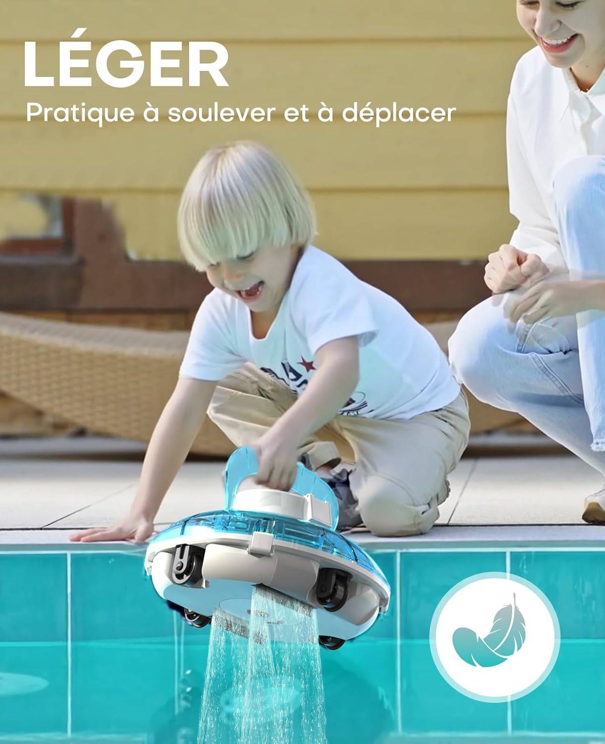 WYBOT - Robot Piscine Sans Fil WINNY 200, Aspirateur Automatique pour Piscine Hors Sol, Autonomie 75 min, Double Filtration, Léger et Intelligent - Image 4