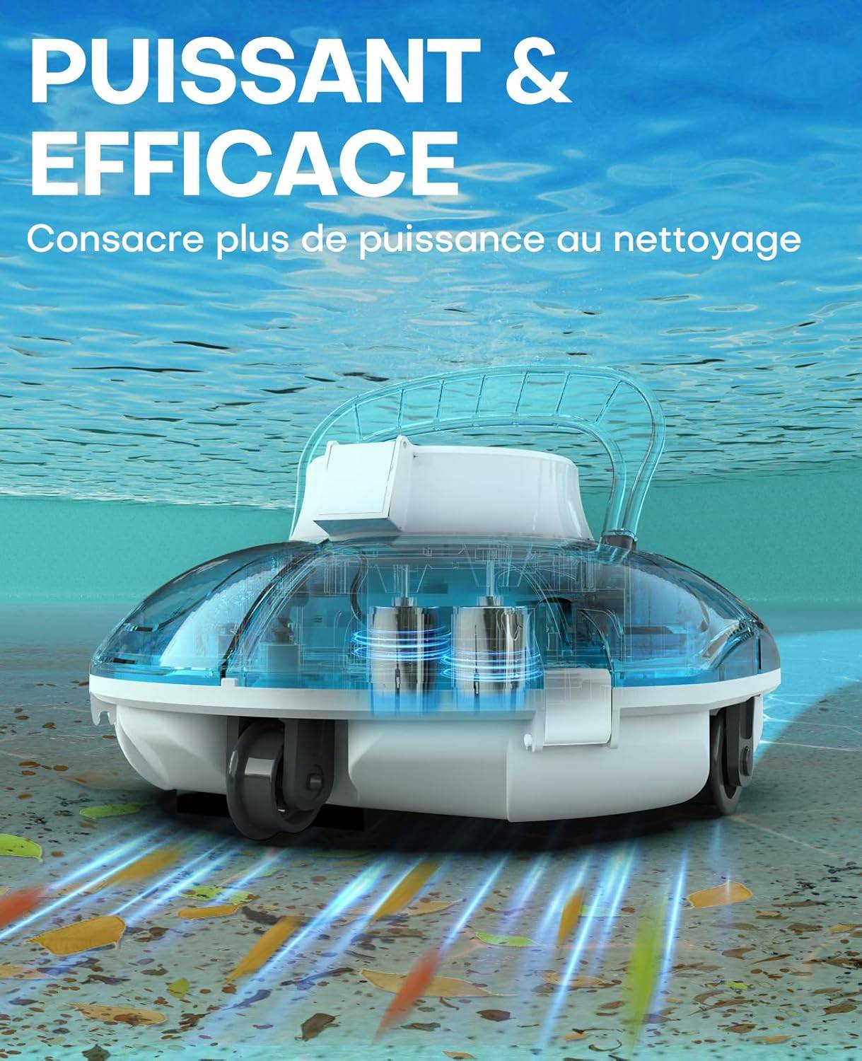 WYBOT - Robot Piscine Sans Fil WINNY 200, Aspirateur Automatique pour Piscine Hors Sol, Autonomie 75 min, Double Filtration, Léger et Intelligent - Image 2
