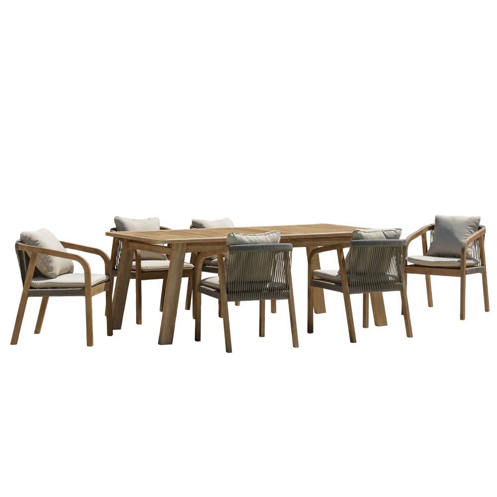 CELESTIN - Salon de jardin acacia/cordage synthétique 6 personnes vert