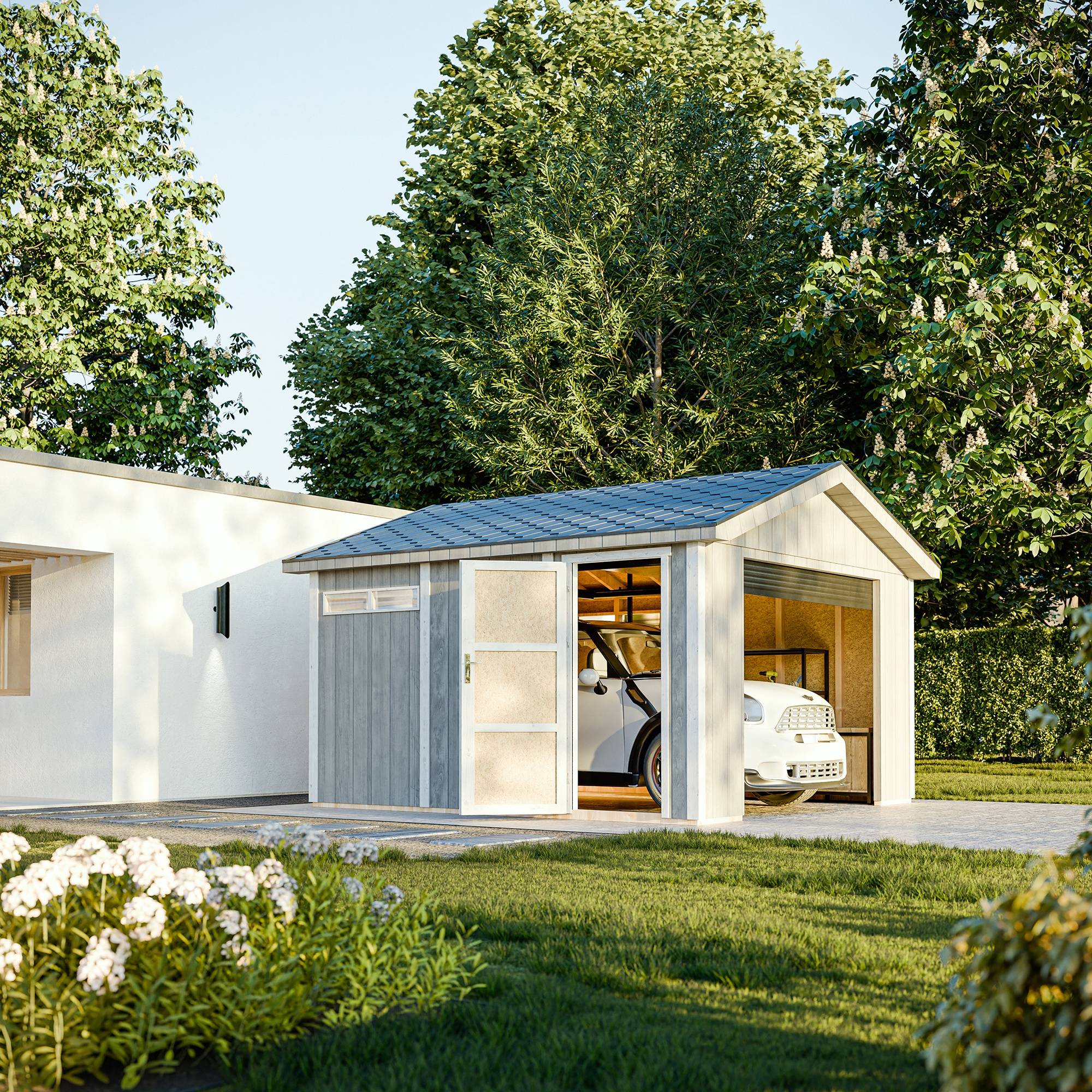 Timbela - Garage Qualité Premium 13 m² / L378xl412 cm - garage pour moto, vélos, machines de jardinage - Timbela M990B-TERRA BROWN - Image 5