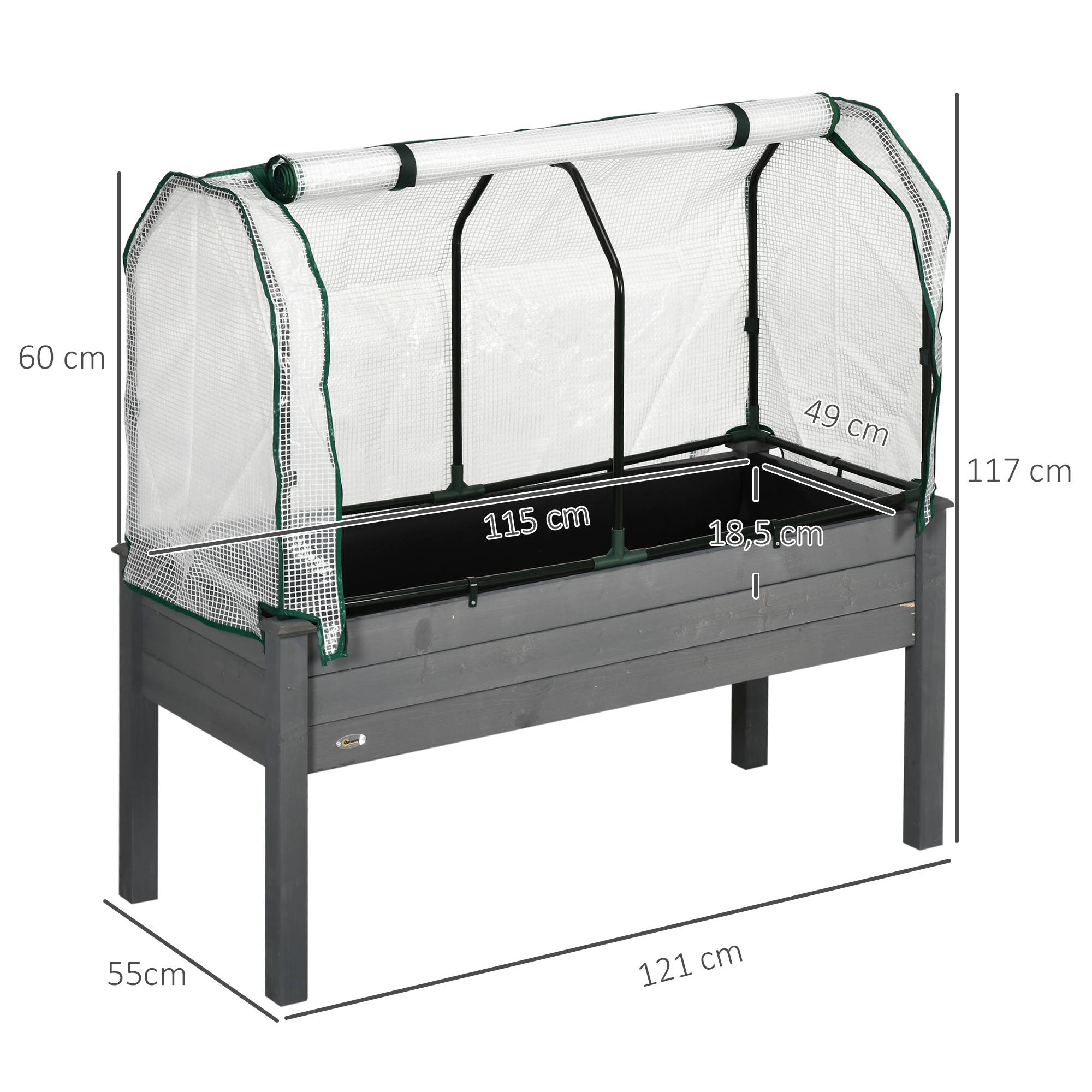 ComfortXL - Carré potager serre sur pieds Bois pour extérieur Grande capacité 104L avec bâche 121cm gris - ComfortXL Outdoor Living - Image 5