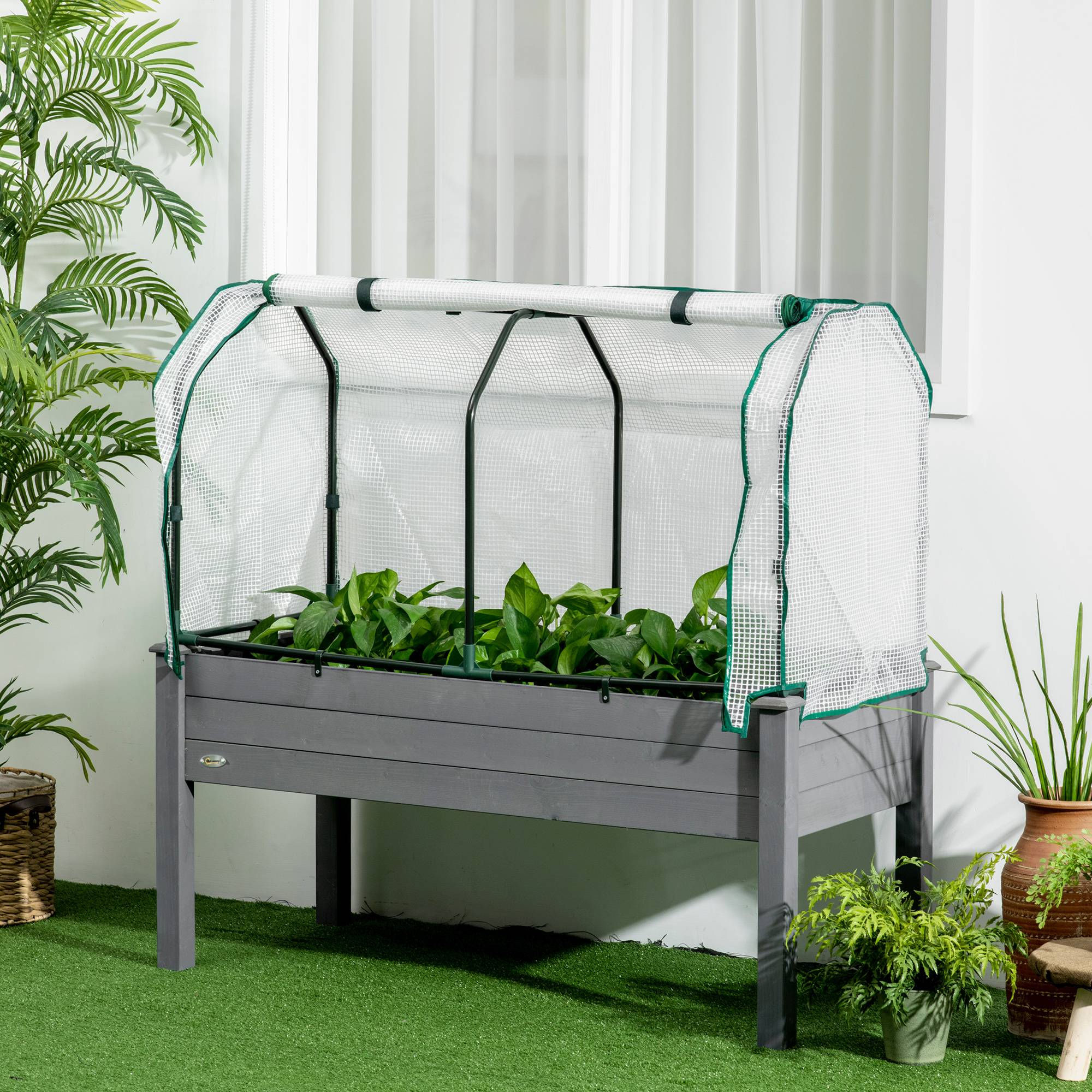 ComfortXL - Carré potager serre sur pieds Bois pour extérieur Grande capacité 104L avec bâche 121cm gris - ComfortXL Outdoor Living - Image 4