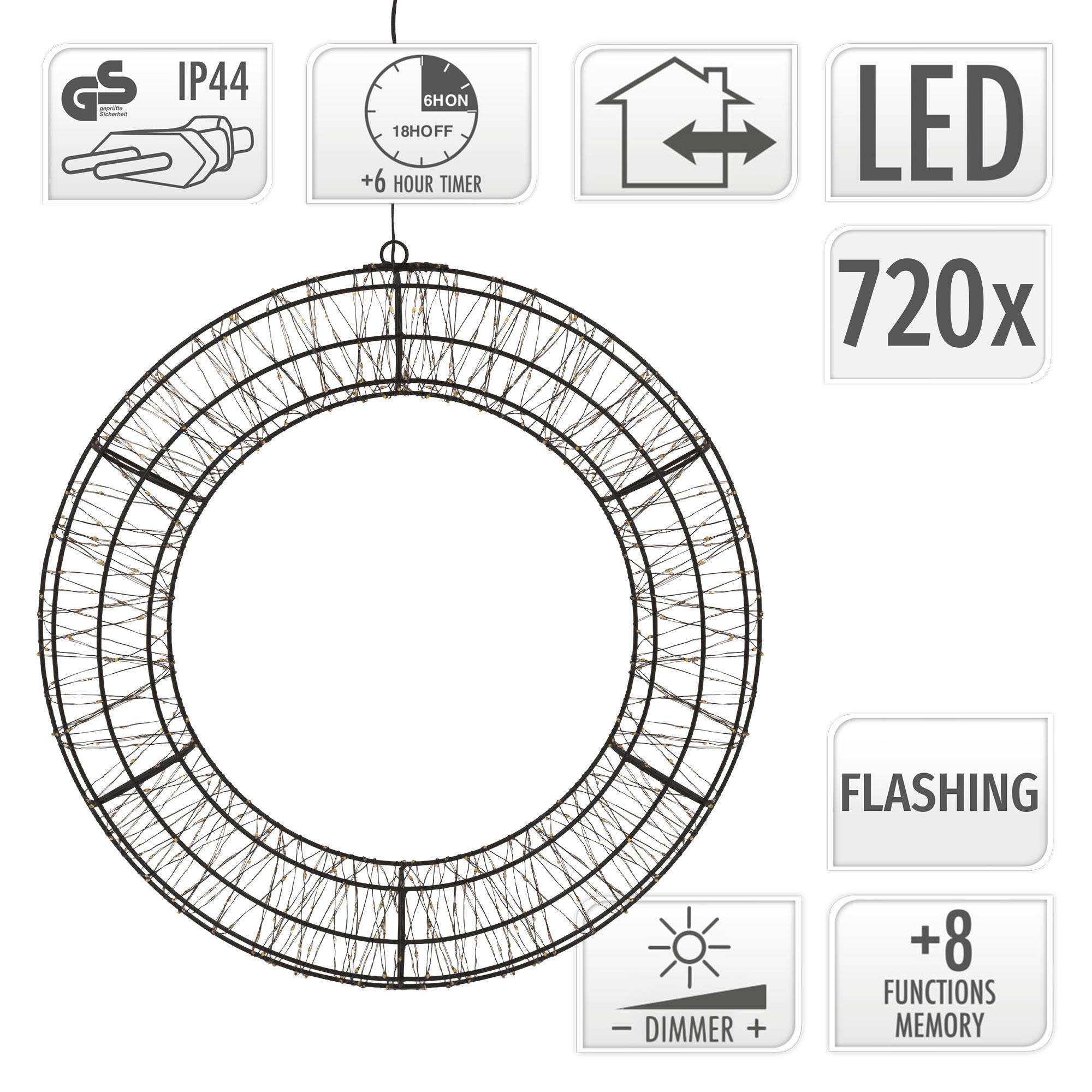 Ecd-Germany - Couronne de Noël lumineuse LED Ø 50 cm décoration suspendue, anneau lumineux en métal, 720 LED blanc chaud, minuterie, íntérieur et extérieur, IP44 - Image 4