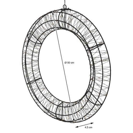 Ecd-Germany - Couronne de Noël lumineuse LED Ø 50 cm décoration suspendue, anneau lumineux en métal, 720 LED blanc chaud, minuterie, íntérieur et extérieur, IP44 - Image 7