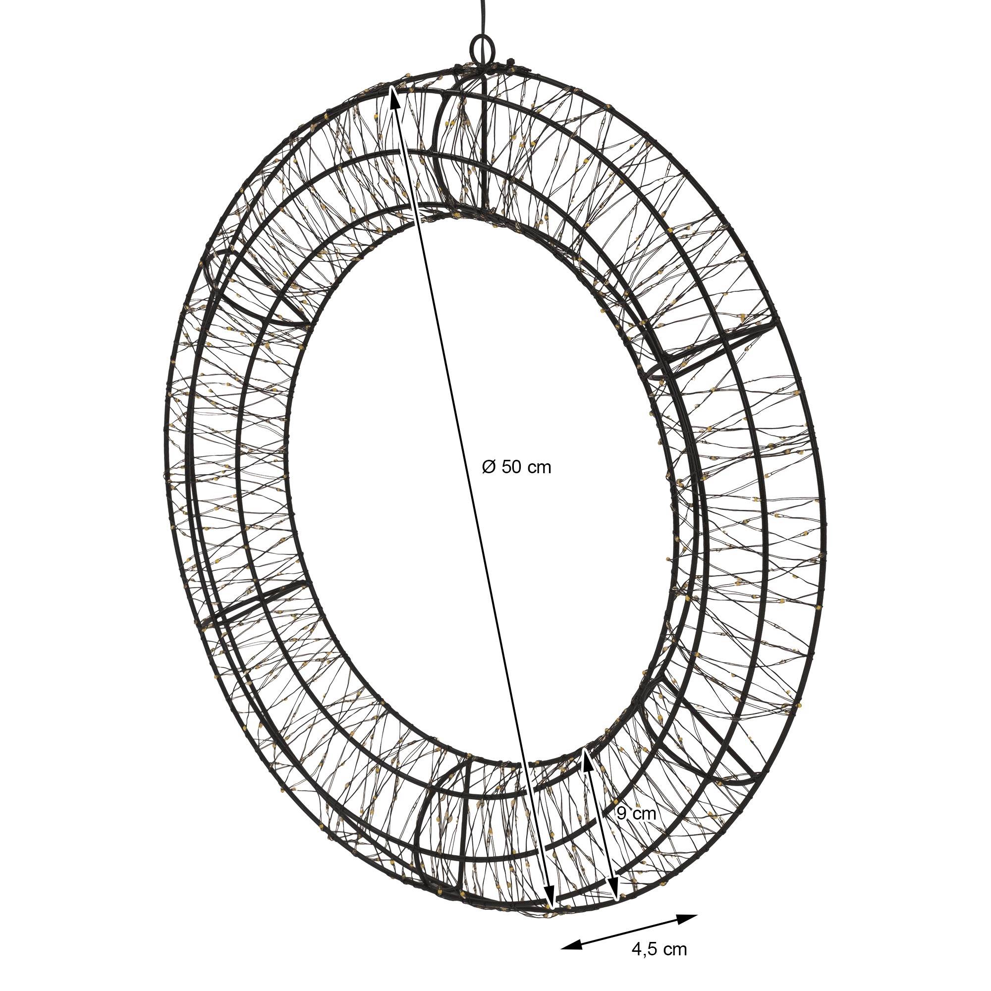 Ecd-Germany - Couronne de Noël lumineuse LED Ø 50 cm décoration suspendue, anneau lumineux en métal, 720 LED blanc chaud, minuterie, íntérieur et extérieur, IP44 - Image 7