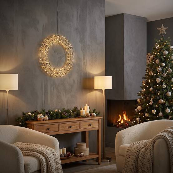 Ecd-Germany - Couronne de Noël lumineuse LED Ø 50 cm décoration suspendue, anneau lumineux en métal, 720 LED blanc chaud, minuterie, íntérieur et extérieur, IP44 - Image 10