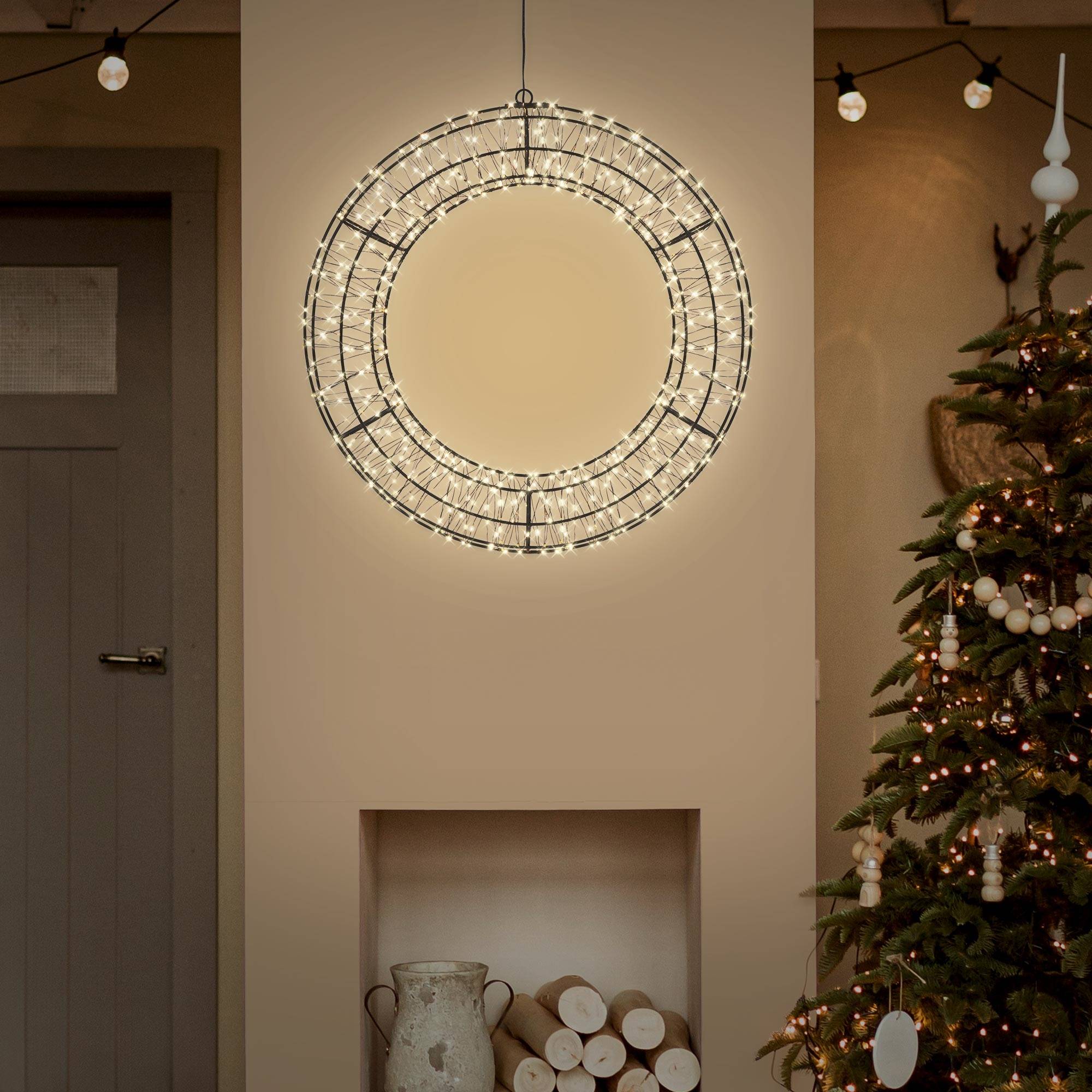 Ecd-Germany - Couronne de Noël lumineuse LED Ø 50 cm décoration suspendue, anneau lumineux en métal, 720 LED blanc chaud, minuterie, íntérieur et extérieur, IP44 - Image 1