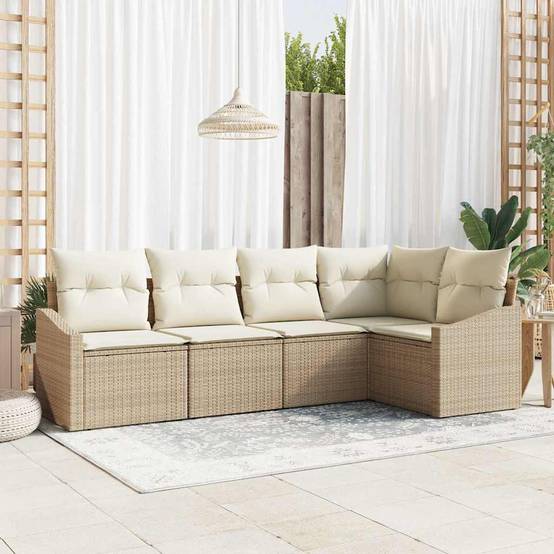 Vidaxl - Ensemble de Canapés avec coussin 5 pcs Beige polyrotin vidaXL 3346721 - Image 1