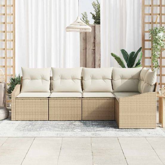 Vidaxl - Ensemble de Canapés avec coussin 5 pcs Beige polyrotin vidaXL 3346721 - Image 4
