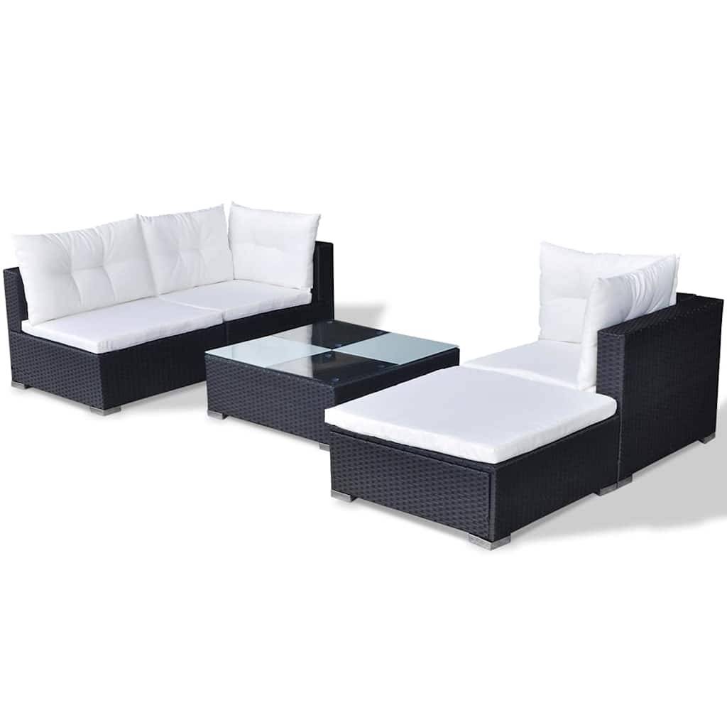 Vidaxl - Salon de jardin 5 pcs avec coussins résine tressée noir vidaXL 41872 - Imagen 7