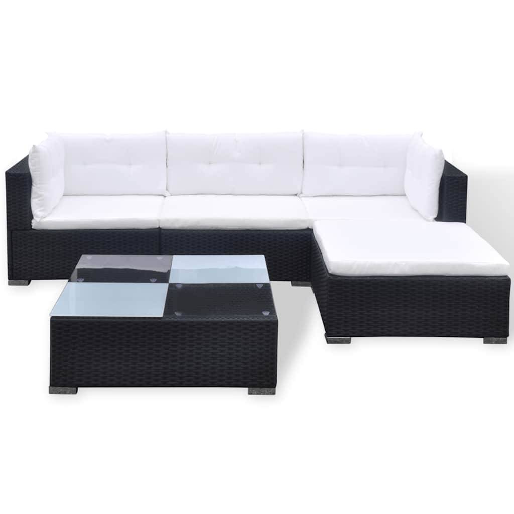 Vidaxl - Salon de jardin 5 pcs avec coussins résine tressée noir vidaXL 41872 - Imagen 4