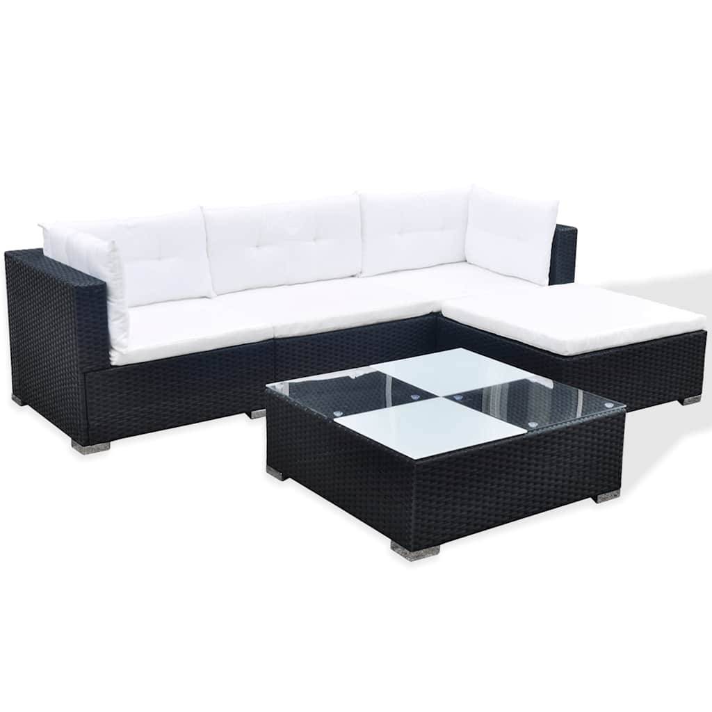 Vidaxl - Salon de jardin 5 pcs avec coussins résine tressée noir vidaXL 41872 - Imagen 5