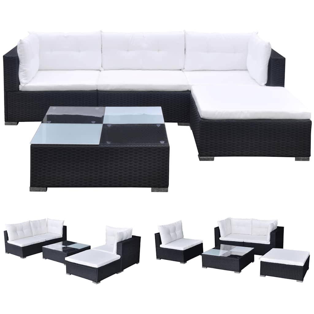 Vidaxl - Salon de jardin 5 pcs avec coussins résine tressée noir vidaXL 41872 - Imagen 2