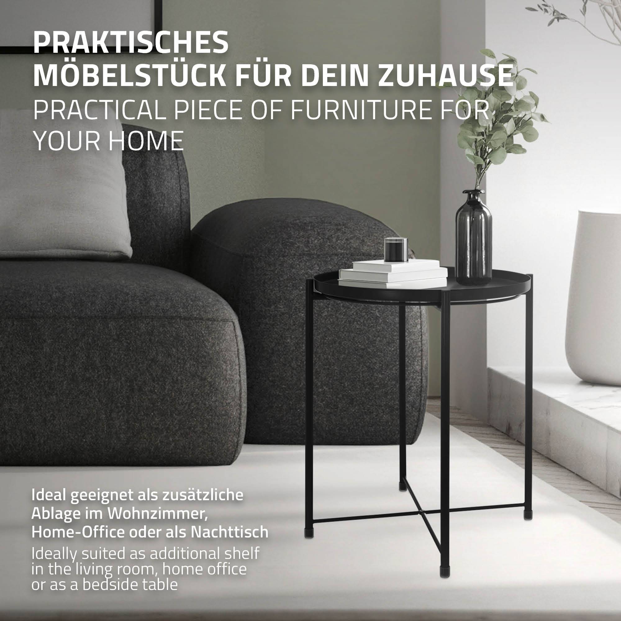 Table d'appoint ronde Ø 45cm H 52cm en métal noir avec plateau amovible solide et robuste table basse moderne pliable pour salon + matériel de montage - Image 4