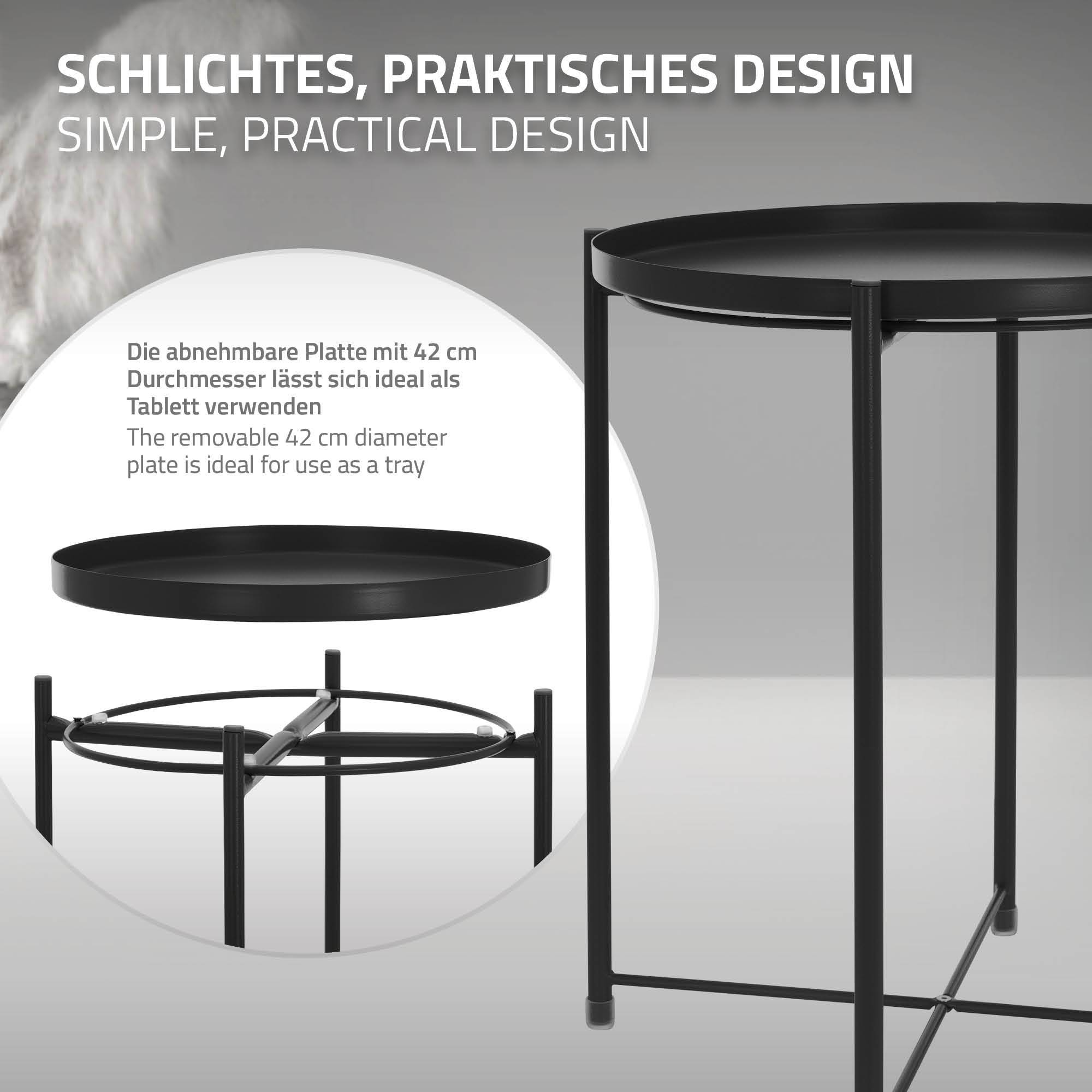 Table d'appoint ronde Ø 45cm H 52cm en métal noir avec plateau amovible solide et robuste table basse moderne pliable pour salon + matériel de montage - Image 3