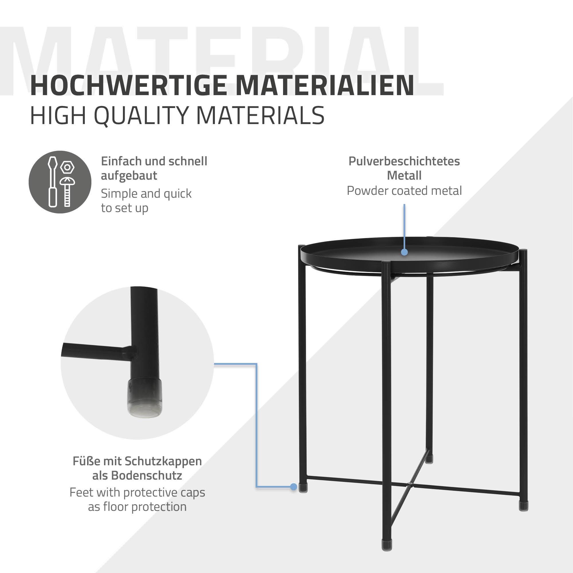 Table d'appoint ronde Ø 45cm H 52cm en métal noir avec plateau amovible solide et robuste table basse moderne pliable pour salon + matériel de montage - Image 5