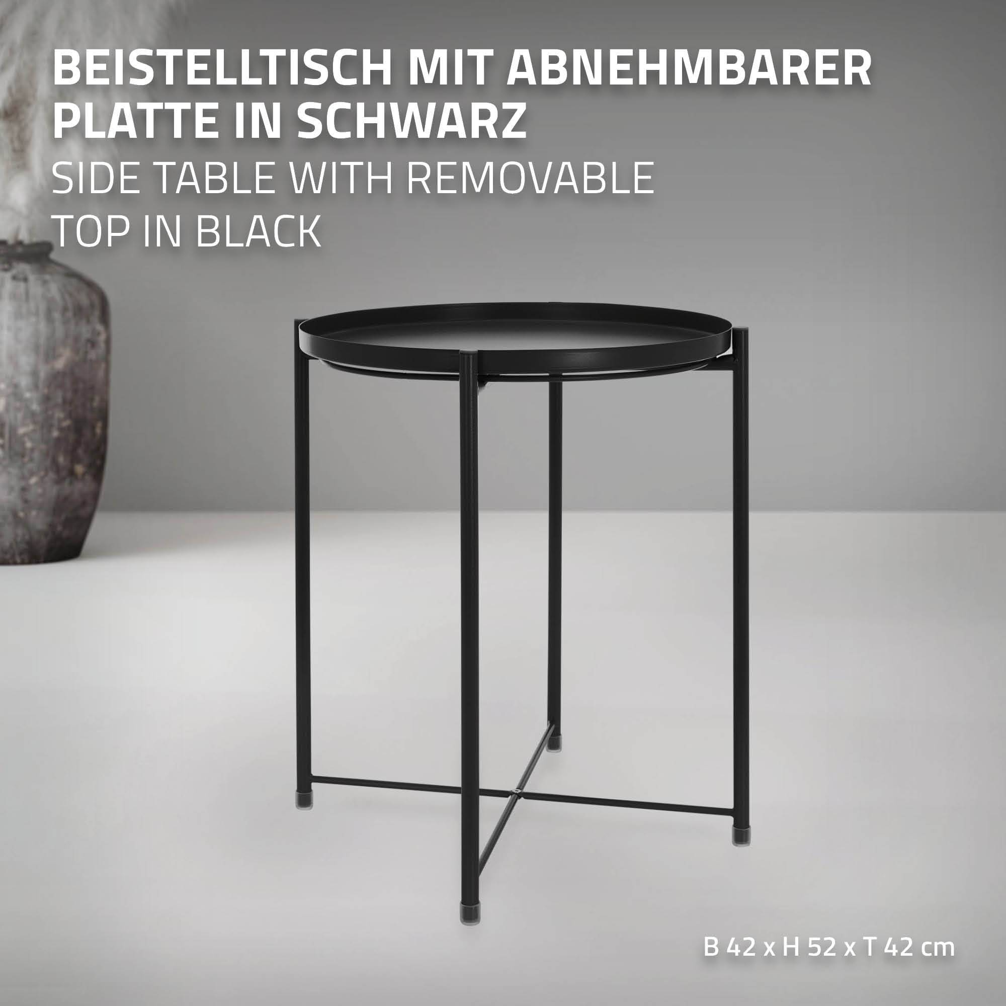 Table d'appoint ronde Ø 45cm H 52cm en métal noir avec plateau amovible solide et robuste table basse moderne pliable pour salon + matériel de montage - Image 2