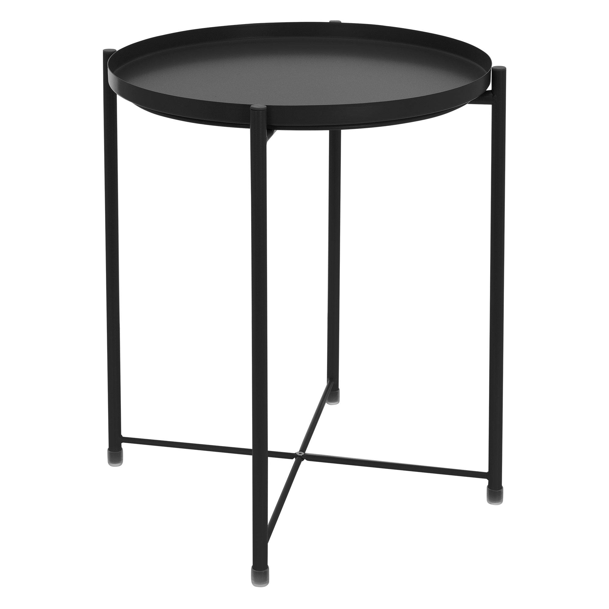 Table d'appoint ronde Ø 45cm H 52cm en métal noir avec plateau amovible solide et robuste table basse moderne pliable pour salon + matériel de montage - Image 1