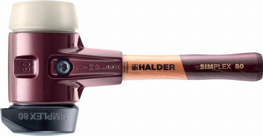 Maillet HALDER SIMPLEX Caoutchouc chargé, avec pied intégré / nylon, avec boîtier en fonte malléable et manche en bois de haute qualité - D=80 mm - Ma