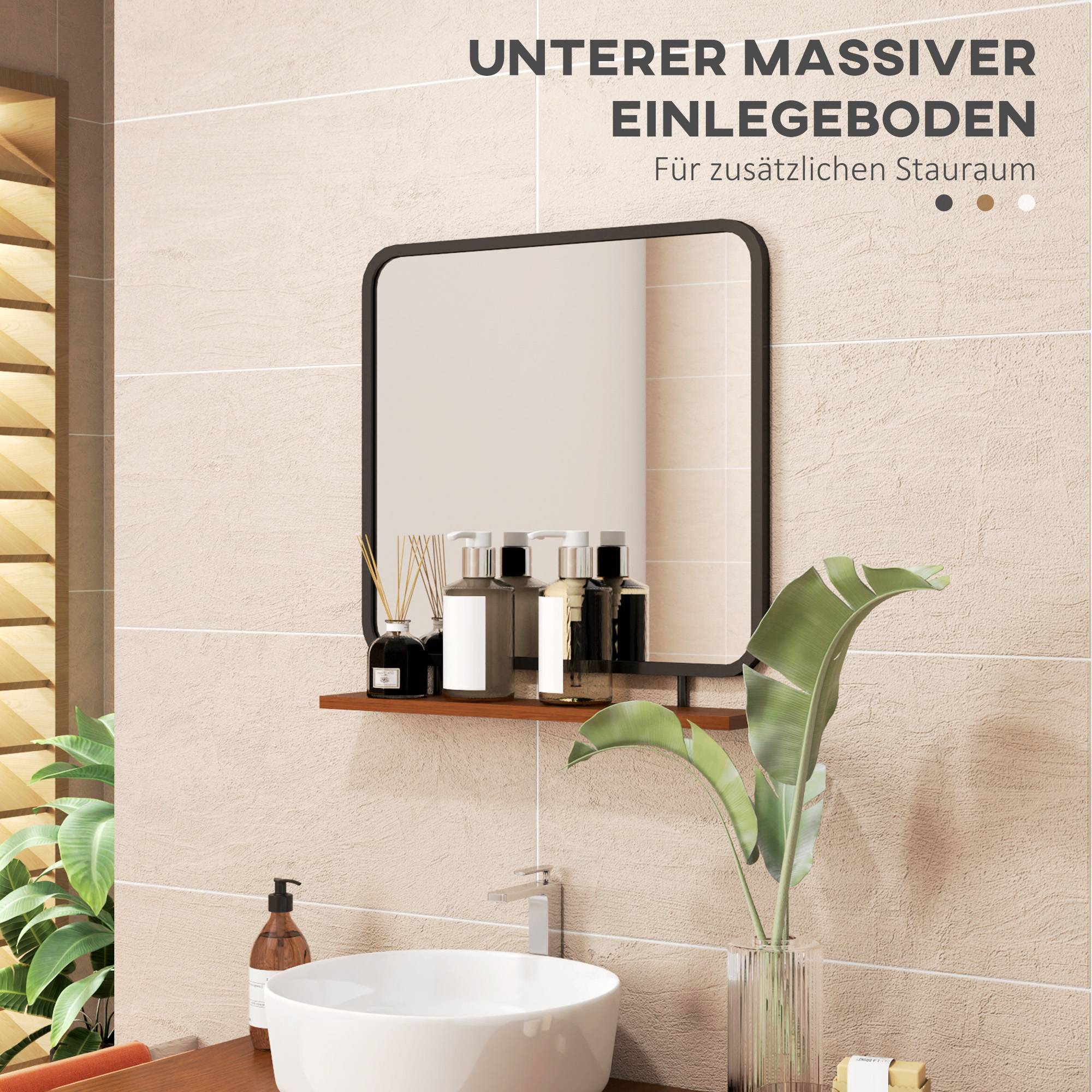 Miroir Mural Métal Bois Entrée Salle de Bain Avec Étagère Rangement Noir 55x55cm - ComfortXL Outdoor Living - Image 6